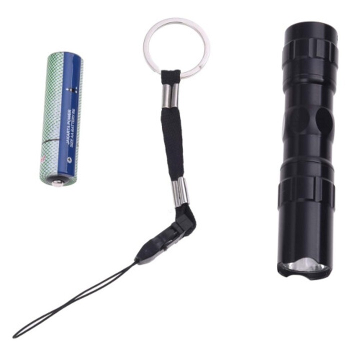 LED фенер, 3W, черен, 9.5x2см, AA батерия