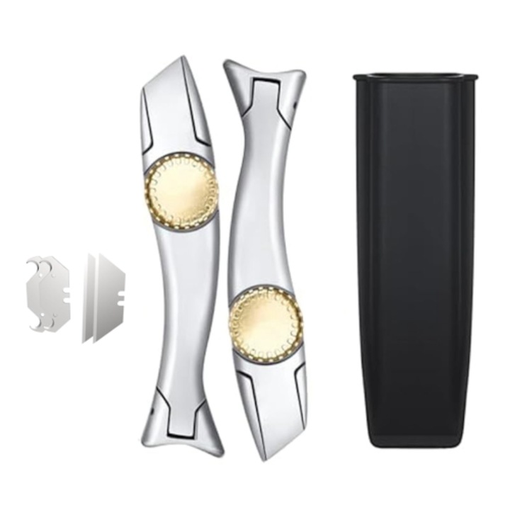 Set 2 cutite pentru acoperis, metal, cu 4 lame, husa, gri