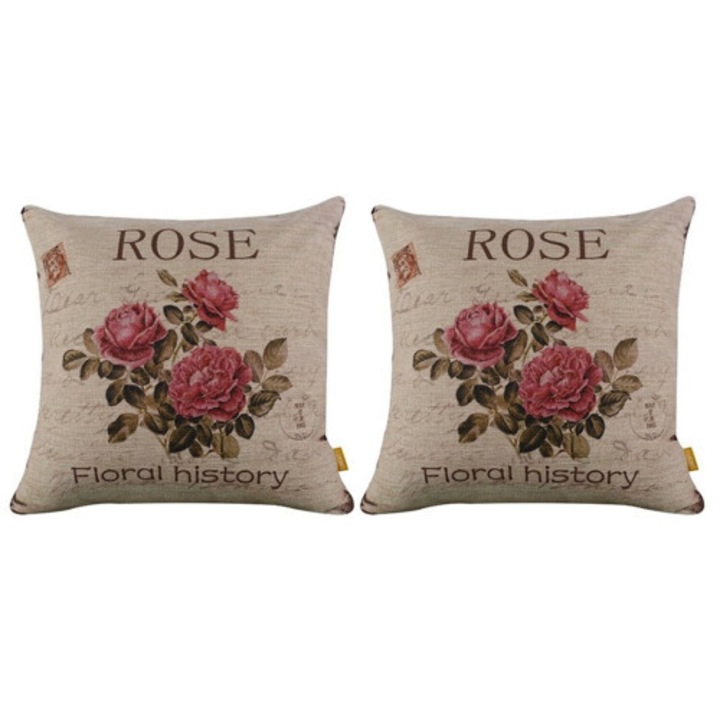 Set 2 cuverturi decorative vintage cu flori, multicolor, 130x150cm