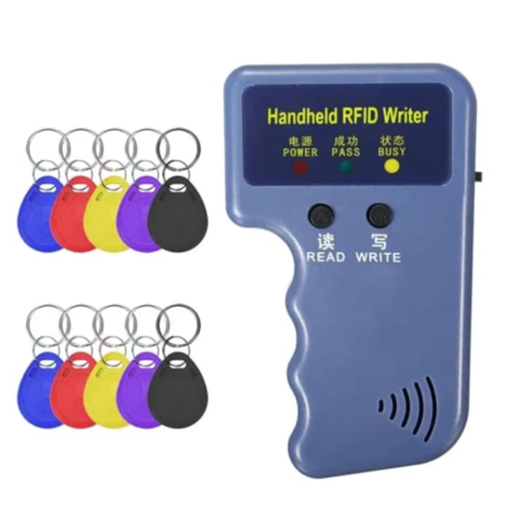 Duplicator RFID portabil 125KHz, 2 butoane, LED, buzzer, plastic metal, 10x accesorii
