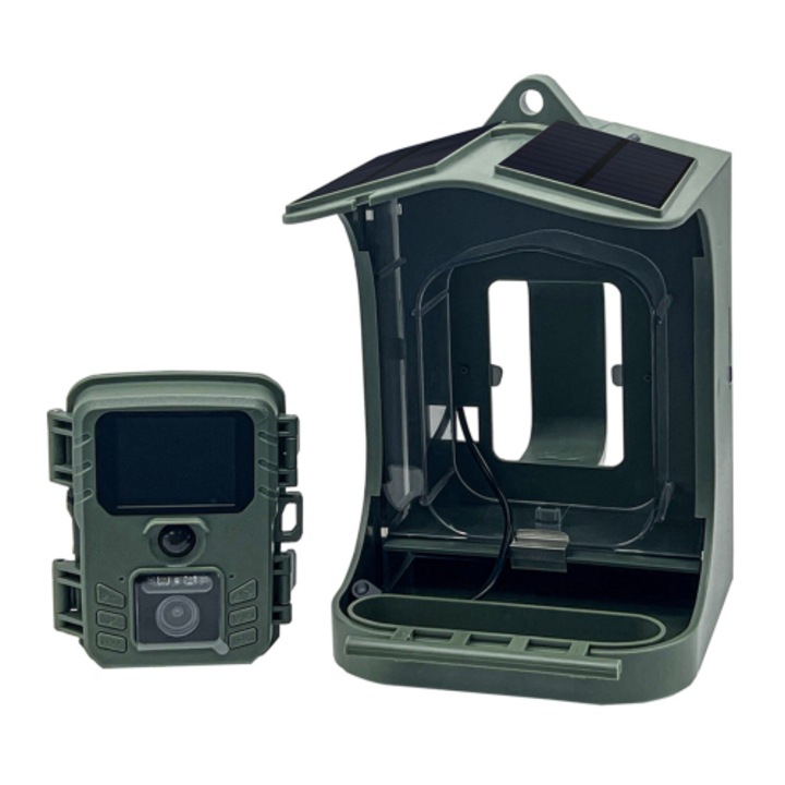 Camera hranitoare pasari cu panou solar 1080P HD WiFi, plastic metal, 30x20x15cm