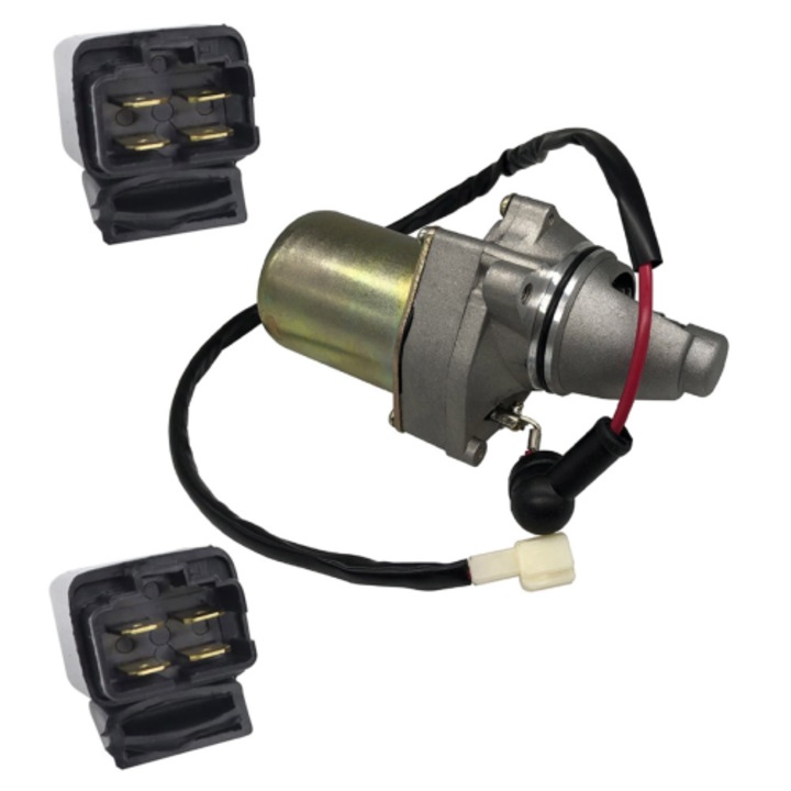 Motor és relé, 12V, 14 fog, ezüst-fekete, fém és ABS