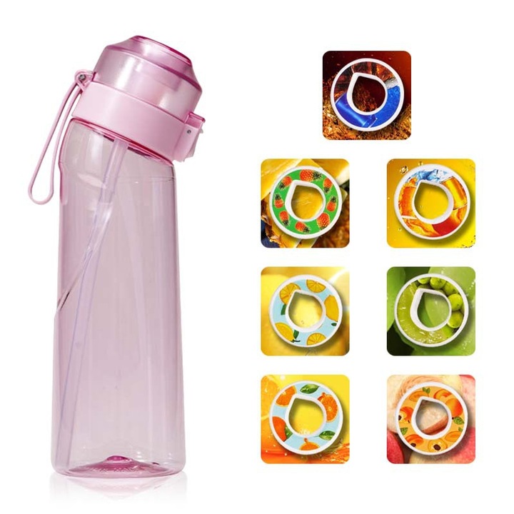 Bidon apa Tritan 7 inele roz transparent 650ml