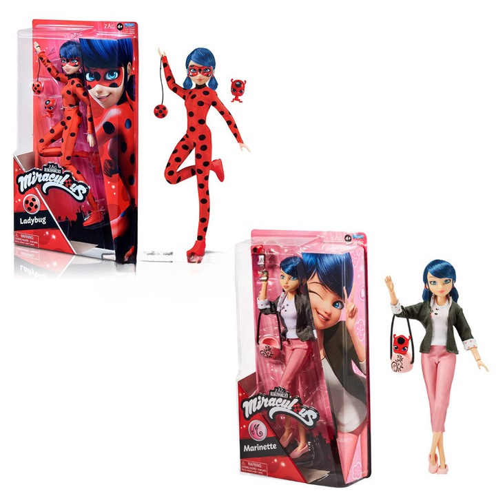 Комплект от 2 броя, фигурки Miraculous Ladybug Калинката и Маринет, с аксесоари, многоцветни, 2 x 28 см