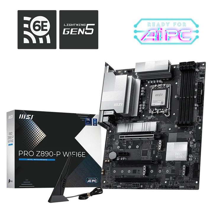 Msi PRO Z890-P WIFI6E alaplap, Intel Z890, DDR5, fekete, ATX