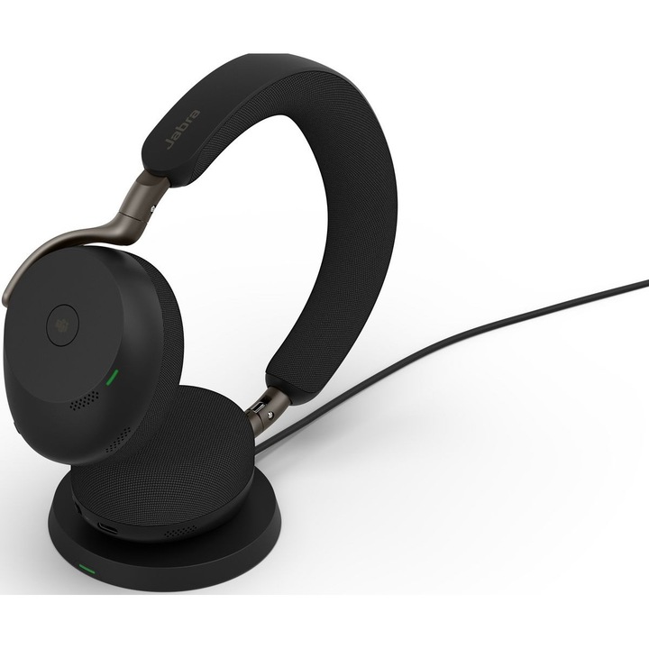 Casti wireless Jabra Evolve3 75 MS, stereo, negru, USB-A, 30m, cu incarcator