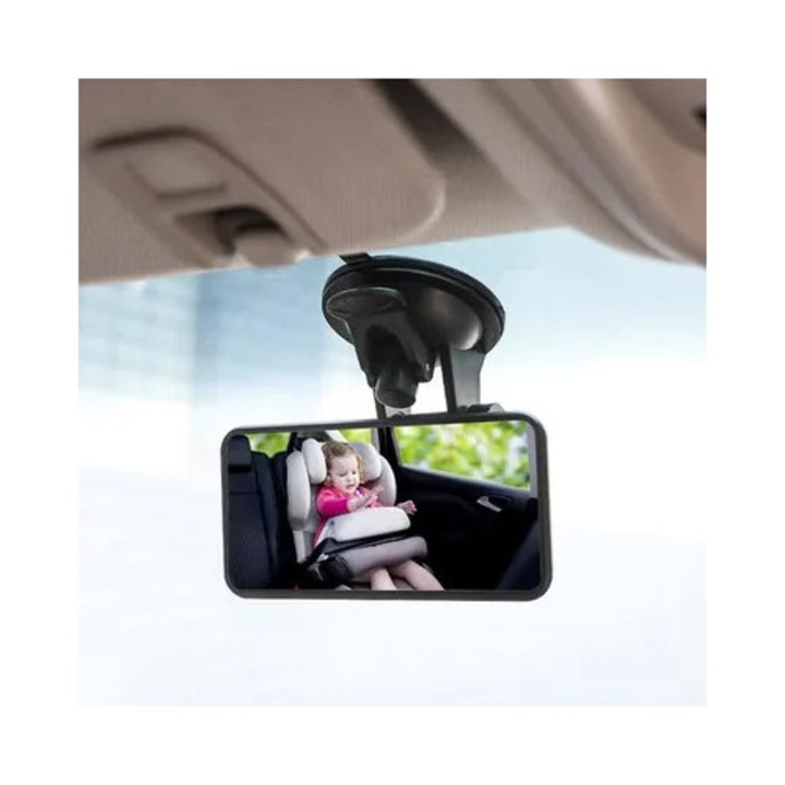 Oglinda auto interior monitorizare copil, unghi larg, rotire 360, negru, 12x6cm