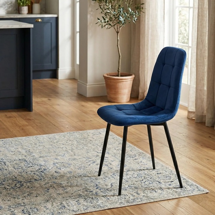 Scaun tapitat cu material textil tip baby face Albastru