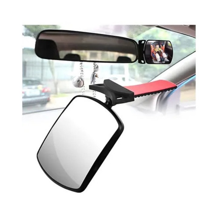 Oglinda auto reglabila clip-on, convexa, negru, 8x6cm