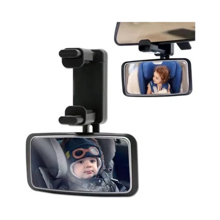 Oglinda auto pentru copii, rotire 360, negru, 13x6.3cm