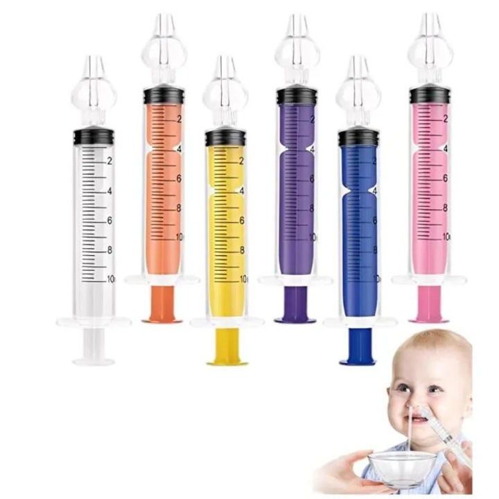 Set 6 piese irigatoare nazale portabile multicolor 10ml silicon natural 100% BPA-free