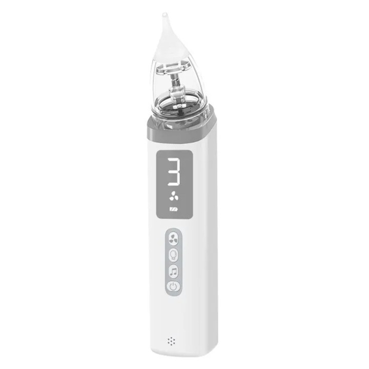 Aspirator nazal electric, 5 niveluri, muzica, USB, alb/gri