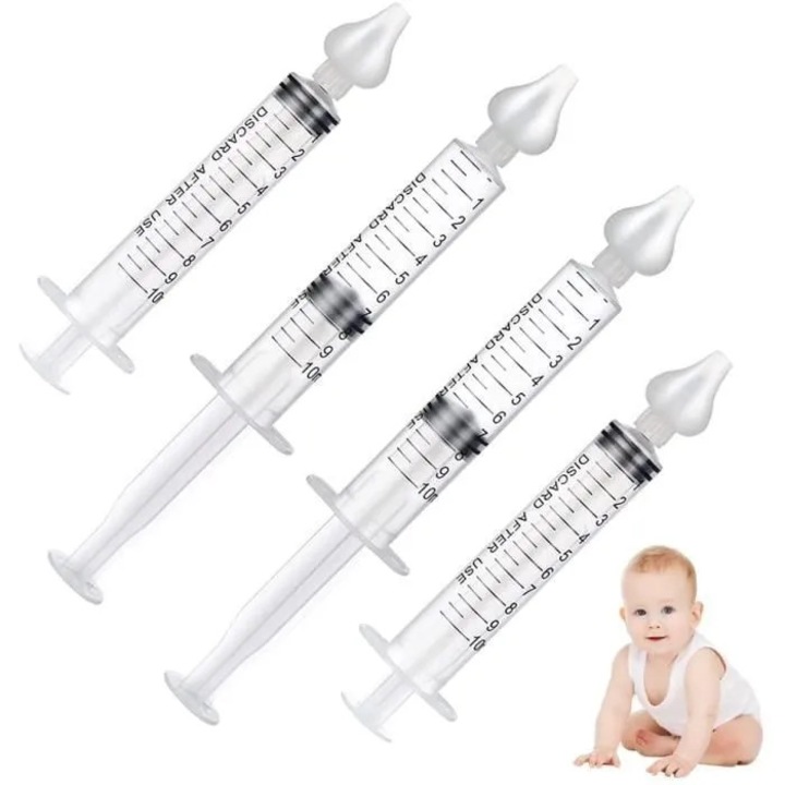 Set 4 aspiratoare nazale bebelusi, 10ml, alb