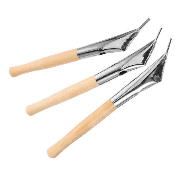 Set 3 unelte sculptura lut si ceara, lemn, 17.5x1.5x1.5cm