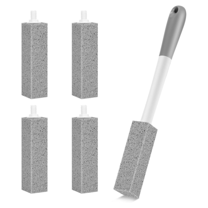 Set 4 pietre piatra pentru curatare toaleta cu maner detasabil alb-gri 30x5cm