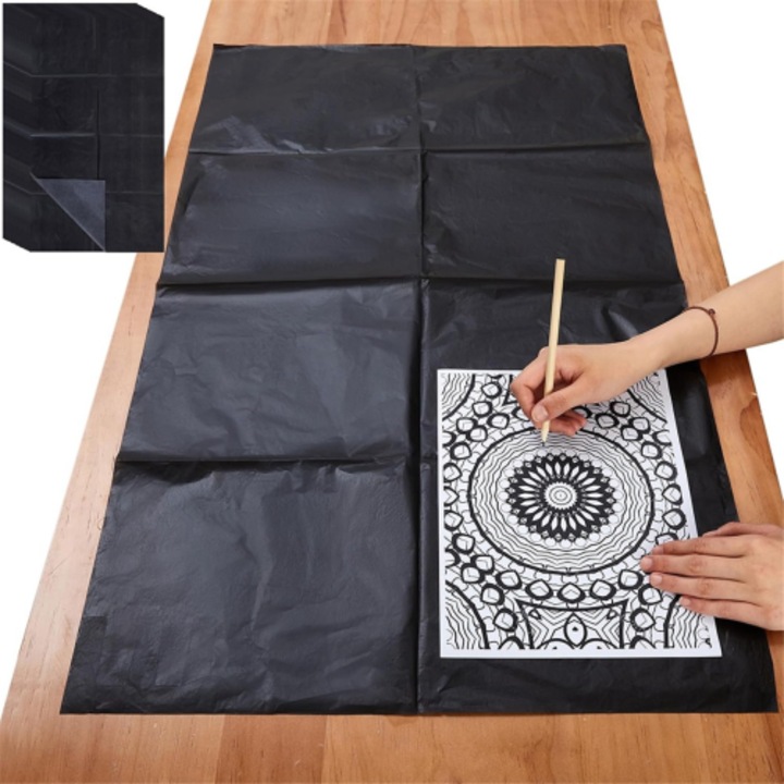 Hartie carbon transfer pentru trasare 20.3 x 36 inch (51.6 x 91.4 cm), ceruita pentru lemn si panza, foaie mare, Negru, 5 foi