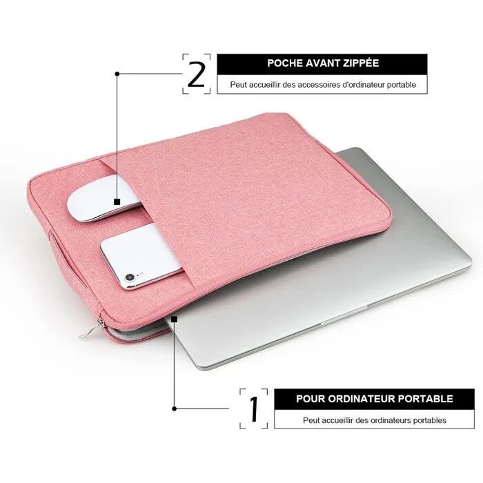 Husa laptop 13 inch, roz, compacta, cu maner, material textil
