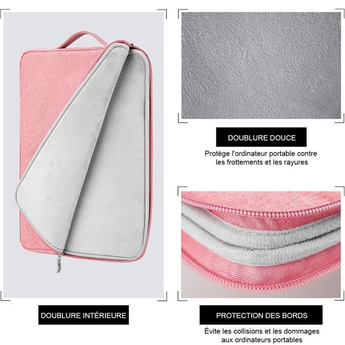 Husa laptop 13 inch, roz, compacta, cu maner, material textil