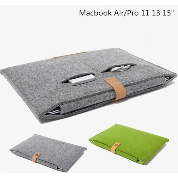 Husa laptop 13 inch, fetru, gri, buzunar exterior, usoara