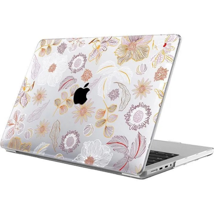 Husa protectoare laptop 15 inch, florala, subtire, usoara, neagra