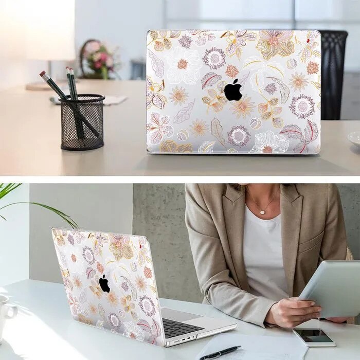 Husa protectoare laptop 15 inch, florala, subtire, usoara, neagra