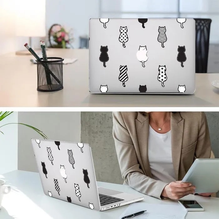 Husa dura pentru MacBook Pro 14 inch, design pisica, usoara, ventilata, antiderapanta