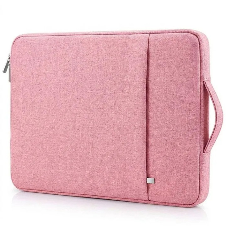 Husa laptop 13 inch, roz, compacta, cu maner, material textil