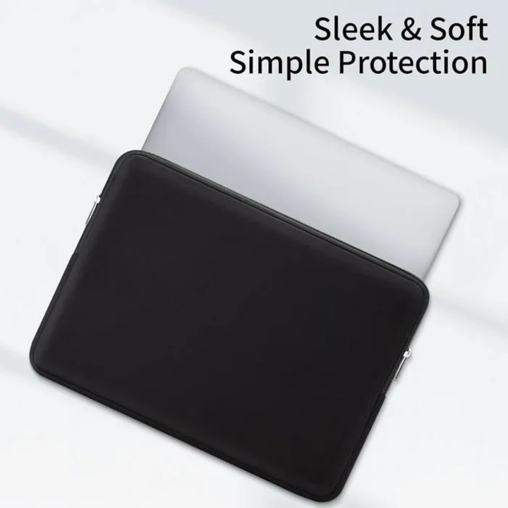 Husa laptop 14 inch, negru, protectie burete elastic, fermoar rezistent