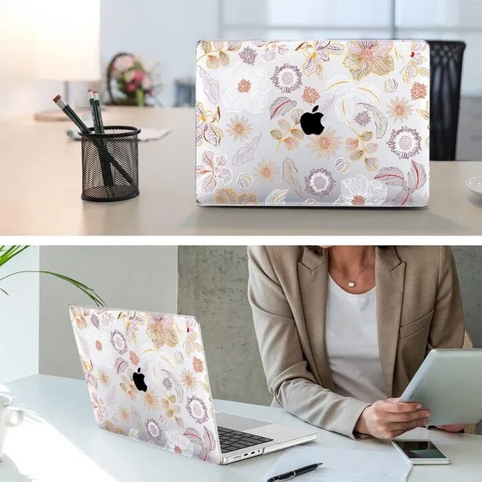 Husa protectoare laptop 14 inch, pentru MacBook Pro, ultra subtire, model floral, multicolor