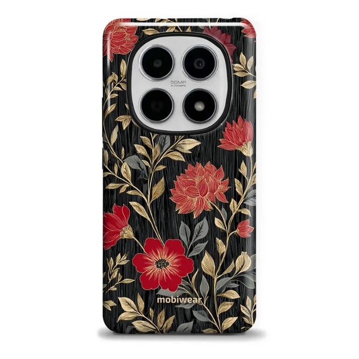 Mobiwear Elite Pro tok Xiaomi Redmi Note 15 5G piros virágok