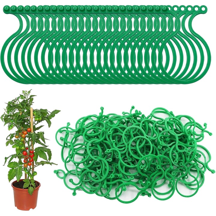 Set 300 cleme suport plante, verde, reutilizabile, 3x2cm