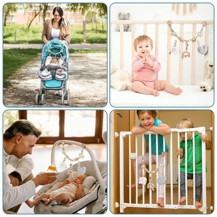 Lant játék fa babakocsira, babáknak, imádnivaló design, 0 hónap+