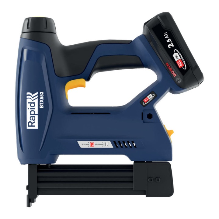 Rapid 5001506, P4A, Set pistol capsator cu acumulator si incarcator BTX553, functional cu capse No.53 si cuie No.8, Bosch Power for All Alliance