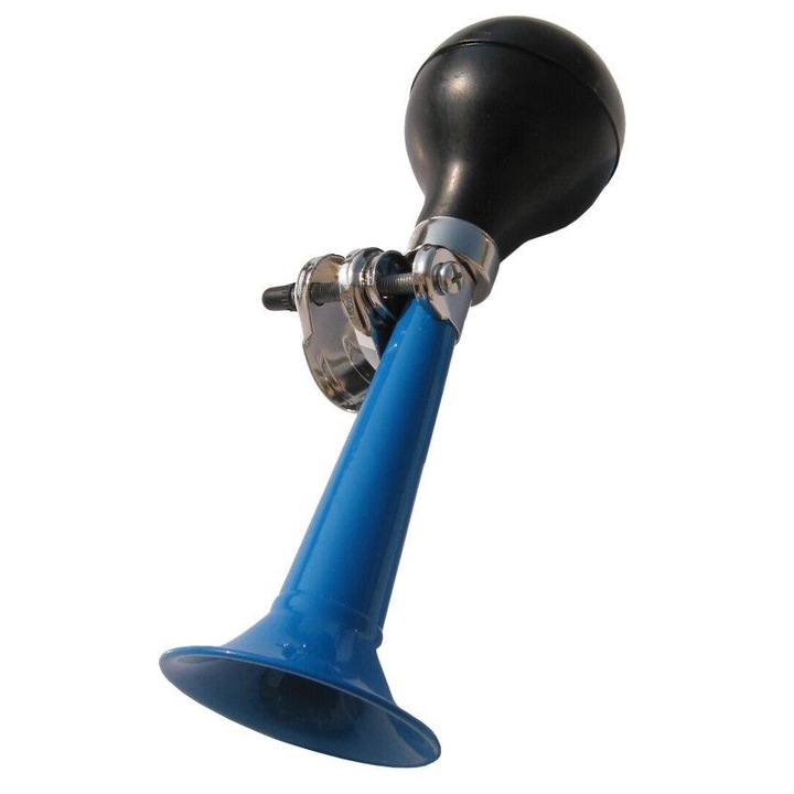 Claxon bicicleta Saks albastru cauciuc crom 10x5cm