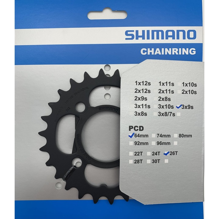 Foaie angrenaj Shimano 26T 64mm negru 3x9s