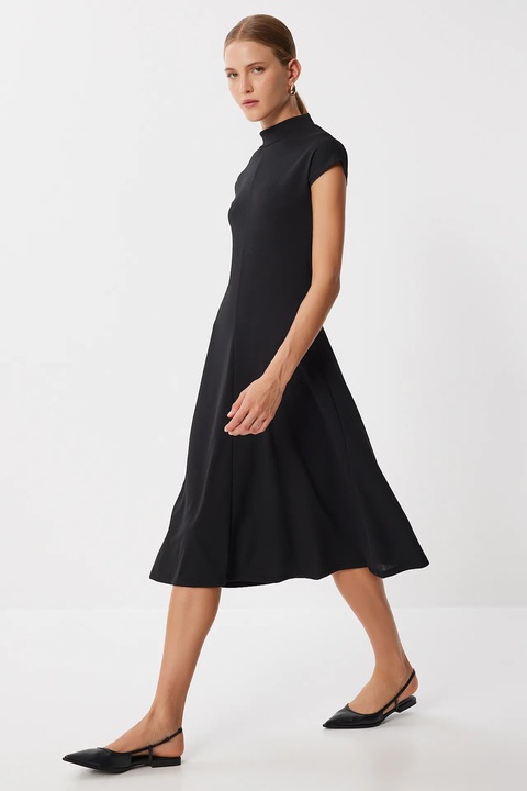 Rochie midi, Happiness Istanbul, tip A, neagra, tricotata, casual
