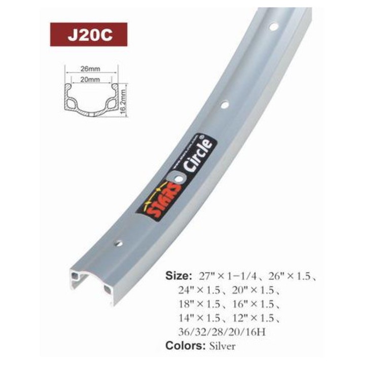 Janta bicicleta Stars J20C aluminiu argintiu 28x1.5 635mm