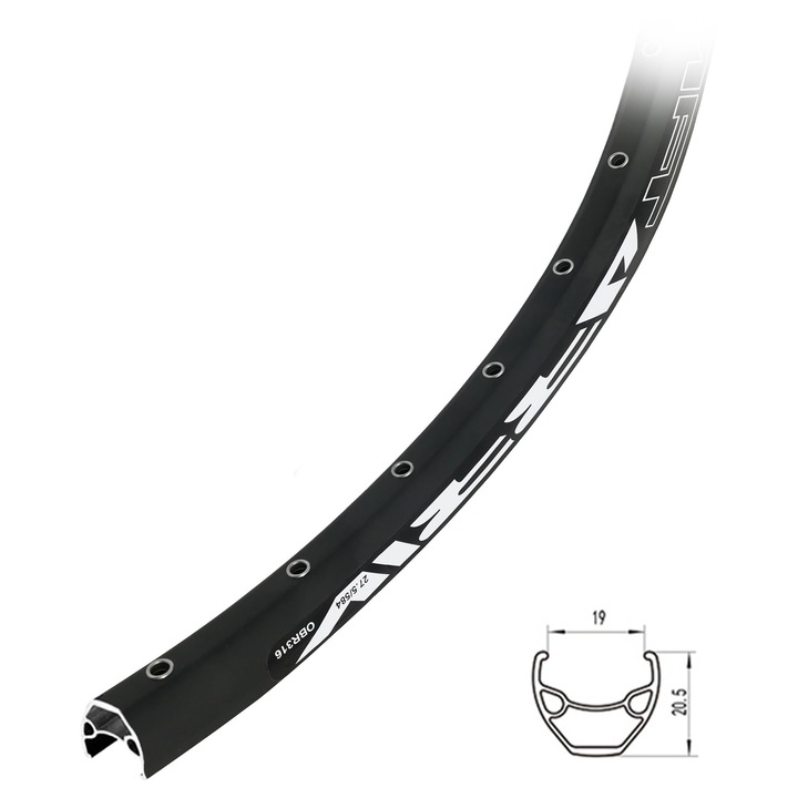 Janta bicicleta STARS 27,5", negru alb, 36 gauri, 19x20,5mm