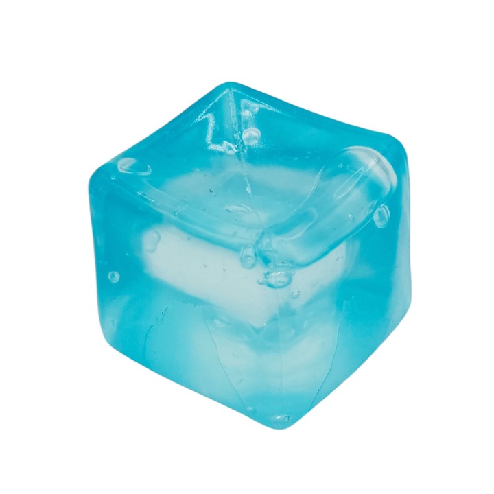 Cub Fidget 3D Dumpling Squishy, Flippy, Model Cub de Gheata Transparent, Cube Squeez Ball, Jucarie Antistres pentru Copii/Adulti, Comprimabil cu Revenire, 5x5x5 cm, 135 g, Albastru
