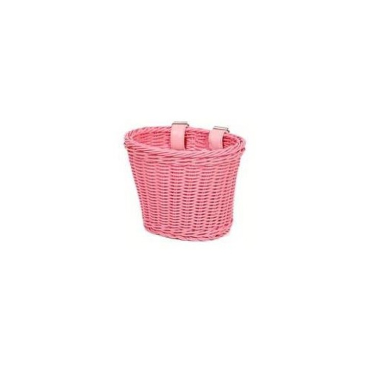 Saks rózsaszín kerékpárkosár, első, 19x15x14 cm, rattan
