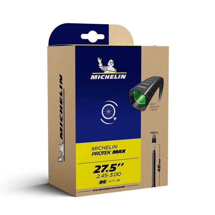 Camera bicicleta Michelin Protek Max 27,5", alb, Presta 48mm, autoetansanta