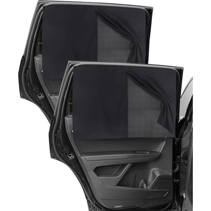 Set 2 parasolare auto, dublu strat, negru, 71x47cm, cu magnet, pentru geam lateral spate