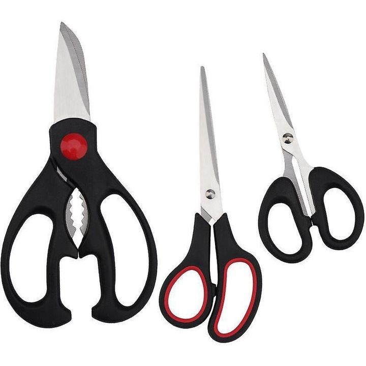 Set foarfeci bucatarie, 3 piese, inox, multifunctional, marimi diferite