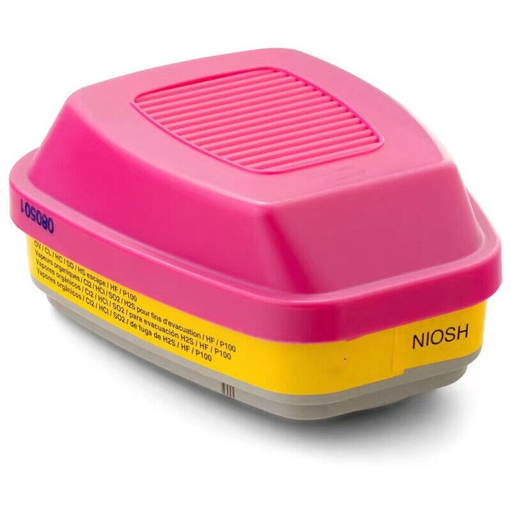 Filtru respirator P100, set 2 bucati, protectie vapori organici si gaze acide, magenta-galben