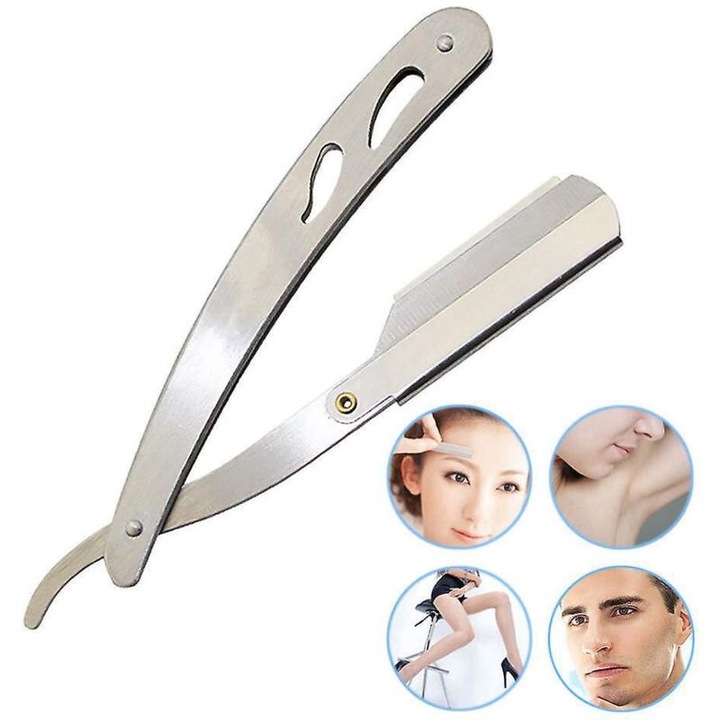 Brici de ras profesional cu maner metalic, ergonomic, inox, 1 buc