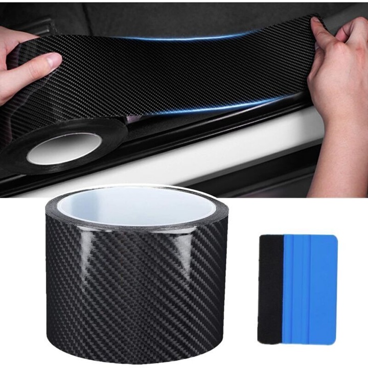 Folie protectie prag usa auto 5D fibra carbon 7cmx10m impermeabil