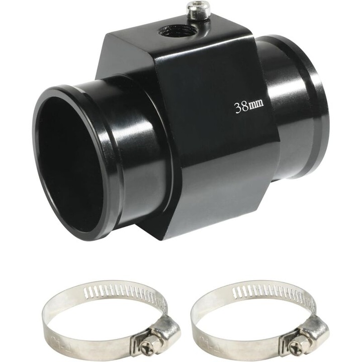 HD129C-1216285 vízhőmérséklet-érzékelő adapter, alumíniumötvözetből, 38mm-es tömlőhöz, állítható bilincsekkel, Fekete