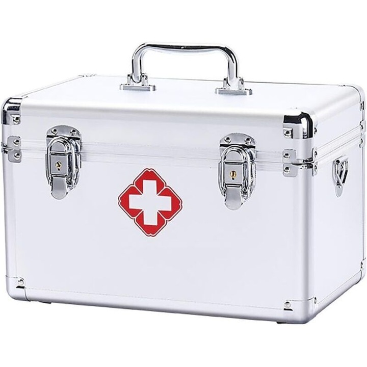 Cutie medicamente, aluminiu, blocare securizata, portabil, 38x22x25cm