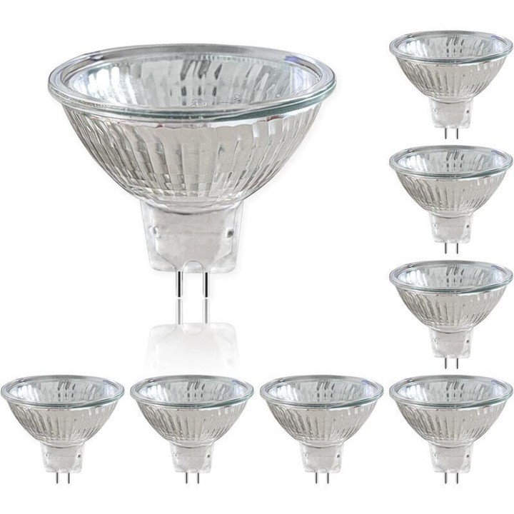 8 db MR16 50W Halogén Izzó Készlet, Meleg Fehér, 50x44mm, Szabályozható, GU5.3, 12V