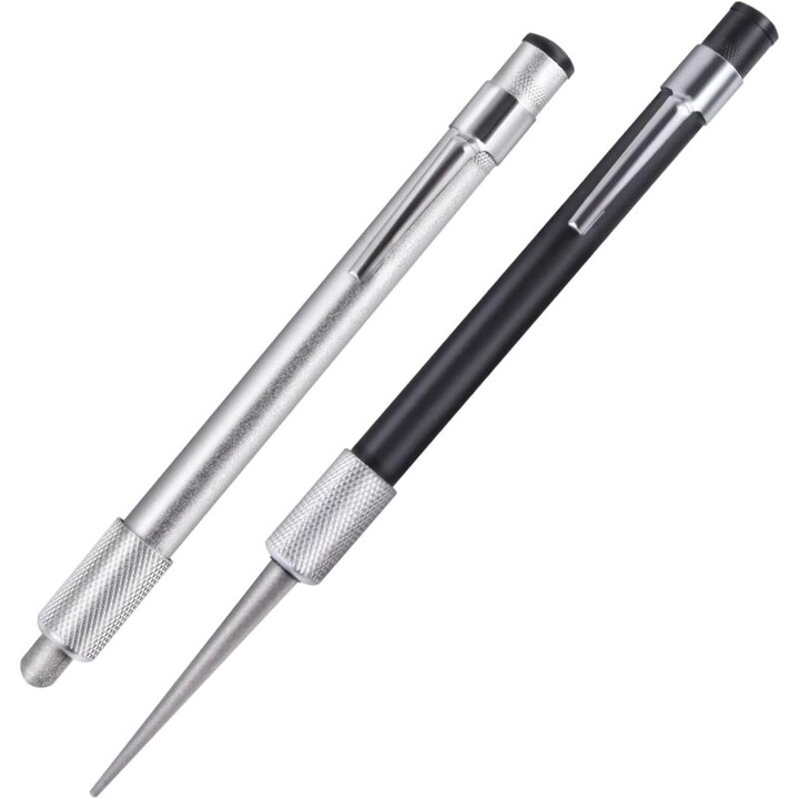 Set 2 unelte ascutit cu diamant retractabil pentru cutite zimtate, negru si argintiu, portabil